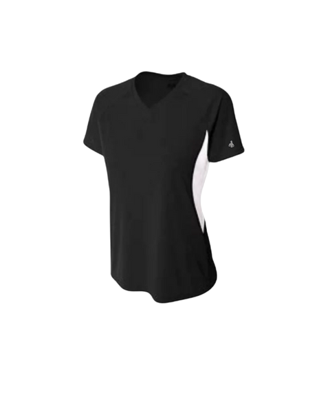 "Incognito"  Ladies' Color Block Performance V-Neck T-shirt with small white logo  #35
